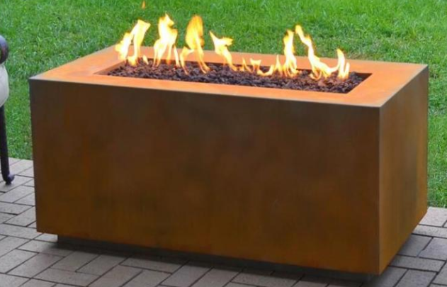 150cm Längen-zeitgenössische tragbare Rusty Corten Steel Outdoor Gas-Feuer-Tabelle