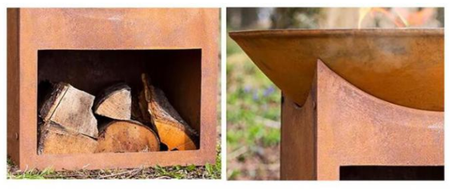 Kundengebundene entworfene feuer-Schüssel-Grube Garten-Brennholz-Speicher im Freien Corten Stahl