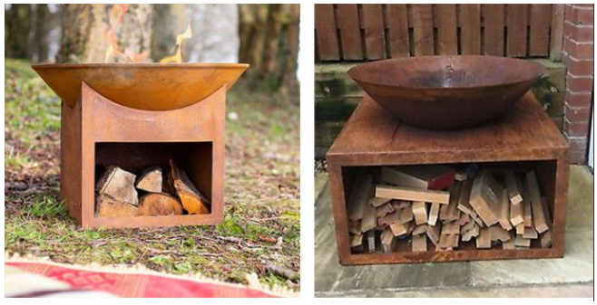 Kundengebundene entworfene feuer-Schüssel-Grube Garten-Brennholz-Speicher im Freien Corten Stahl