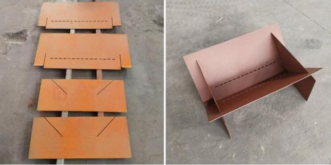 Tragbares hölzernes brennendes Quadrat im Freien geometrische Stahlfeuer-Grube Corten