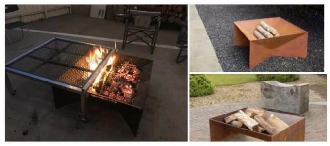 Tragbares hölzernes brennendes Quadrat im Freien geometrische Stahlfeuer-Grube Corten