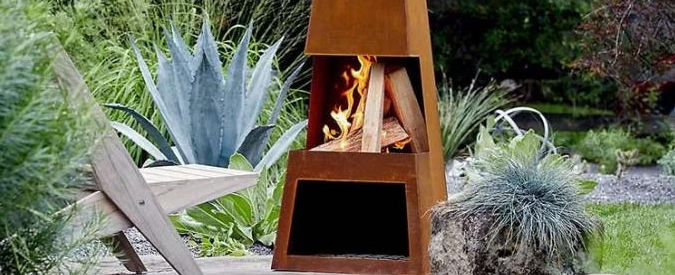 Zeitgenosse entworfener Kamin im Freien großes Corten Stahl-Chiminea