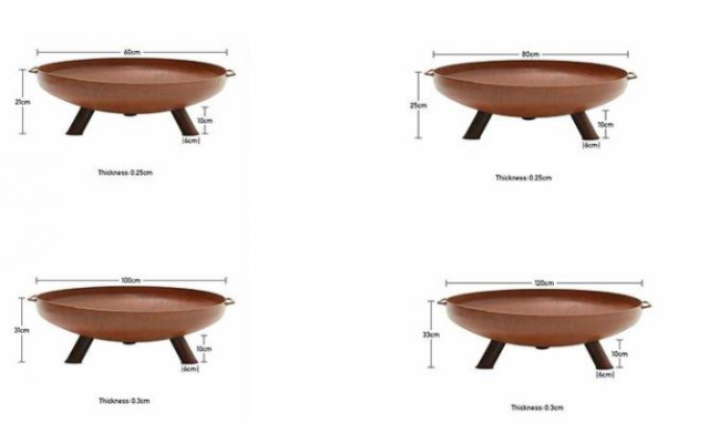 60-120cm Garten-Heater Camping Rust Bonfire Corten-Stahl-Feuer-Schüssel-Klotz-Brenner