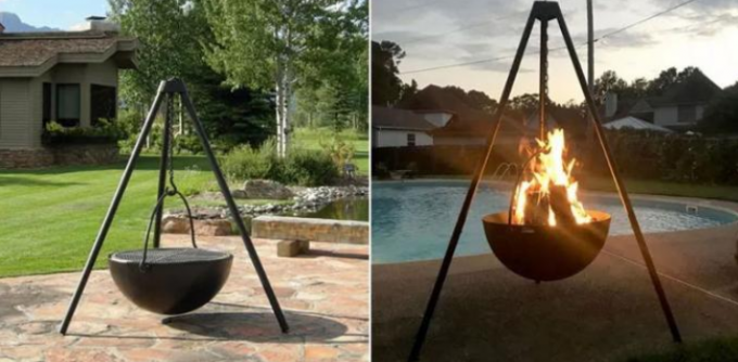Heizungs-Stativ Soem-ODM im Freien, der Stahlfeuer-Schüssel Corten mit GRILL Grill hängt