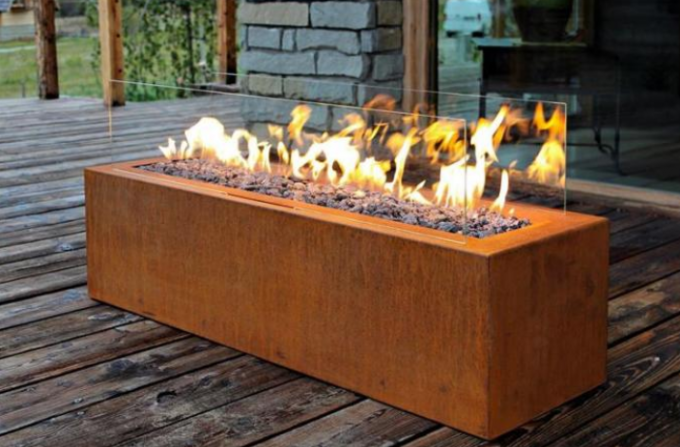 Rechteck verstecktes Stahlgas-Feuer Pit Table For Backyard LP-Behälter Corten