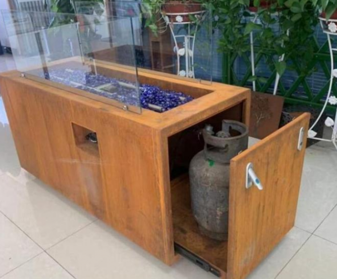 Rechteck verstecktes Stahlgas-Feuer Pit Table For Backyard LP-Behälter Corten