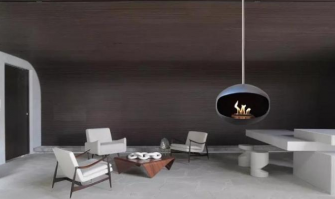 Moderner Innen-Matte Black Ceiling Mounted Hanging-Bioäthanol-Kamin