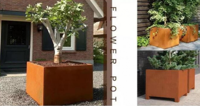 Große Metallgarten-Topf-Rusty Square Corten Steel Flower-Pflanzer-Kästen