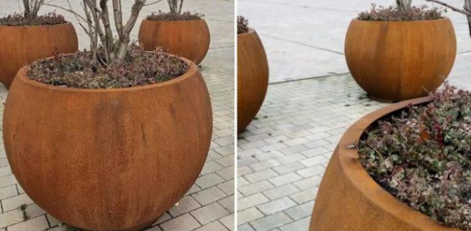 KUGEL-Baum-Pflanzer-Töpfe geometrische Bereiche im Freien Corten Stahlfür Streetscape