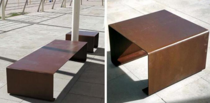 Rusty Red Corten Steel Park Bank der Höhen-40cm im Freien mit Optinal-Schemel
