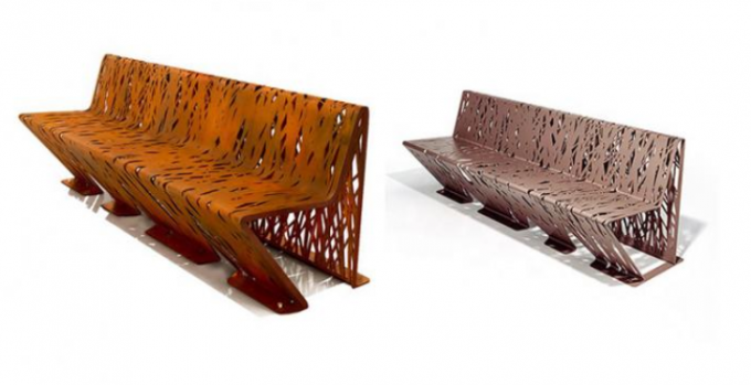 Natürliche verrostete Stahltabelle geometrische Metallmöbel Corten im Freien mit Bank-Satz