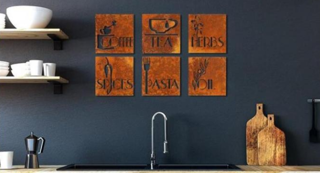 Quadratische Küchen-Wand-Dekorationen Rusty Corten Steel House Signs des Satz-6