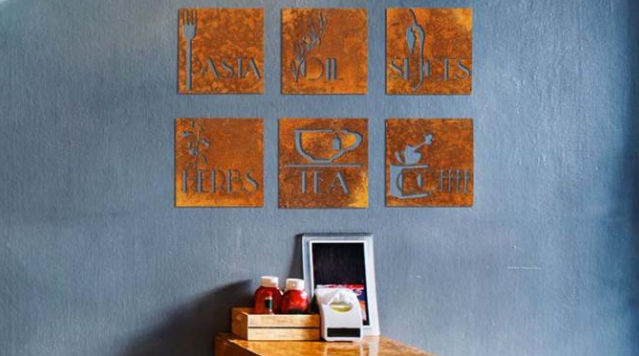 Quadratische Küchen-Wand-Dekorationen Rusty Corten Steel House Signs des Satz-6