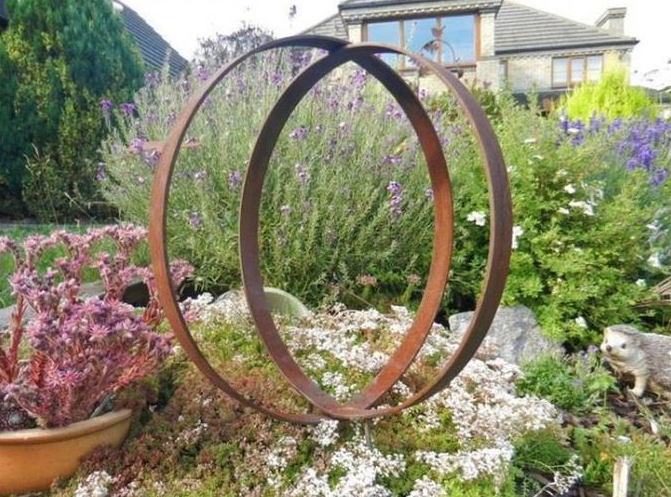 Großes rustikales Metall-Ring Circle Garden Art Corten-Stahlgarten Ring Hoop Sculpture