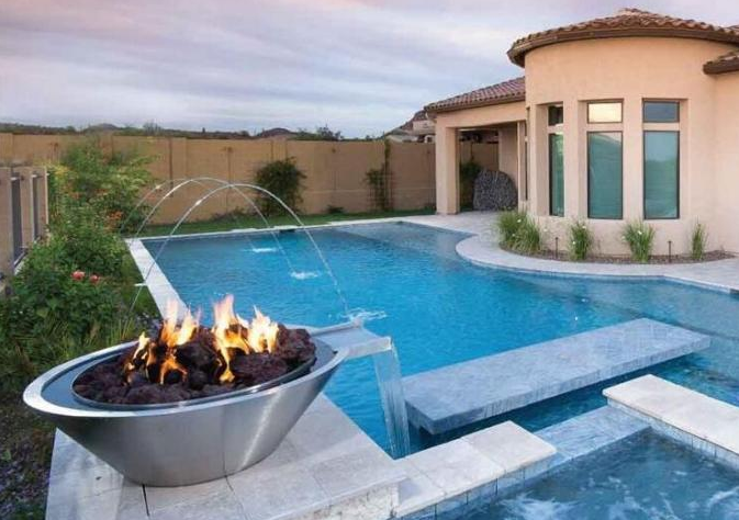 Dekorativer Edelstahl-Gas-Feuer-Schüssel-Wasser-Brunnen für Swimmingpool