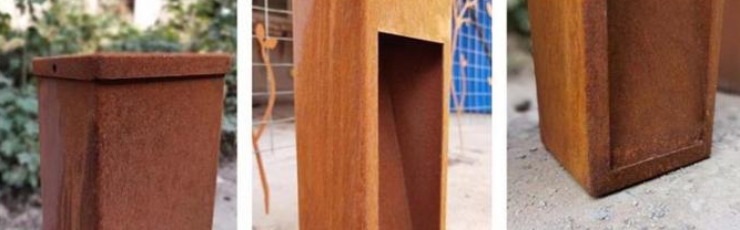 Städtischer Rusty Bollard Lighting Corten Steel-Leuchtkasten mit Mehrfarben-LED