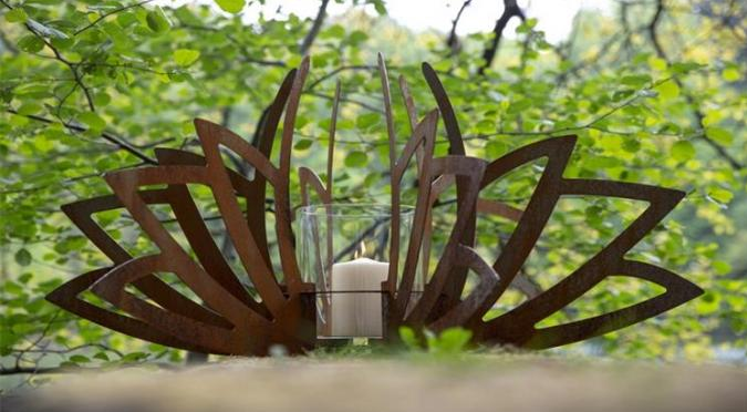 Multifunktionskerzenständer-Lotus Shaped Corten Steel Garden-Laterne