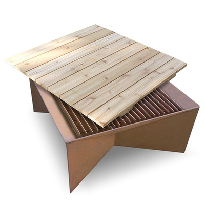 Hölzerne brennende metallgarten-Feuer Grube u. GRILL Corten Stahl