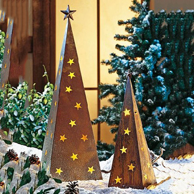 500mm Weihnachtsmetallgarten verziert Corten-Garten-Verzierungen mit LED