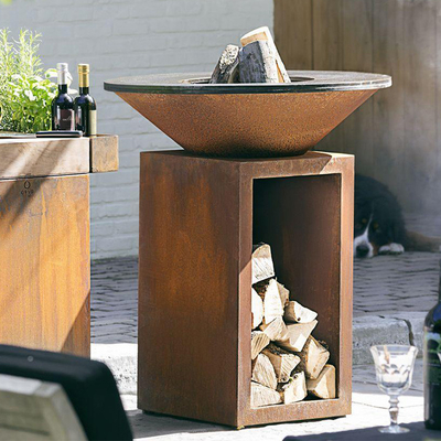 Verrostetes Stahlfeuer Pit Outdoor With Wood Storage der Höhen-100cm Corten