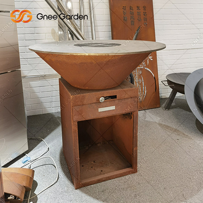Hölzernes brennendes GRILL Corten Tabellen-Stahlfeuer im Freien Pit Charcoal Barbecue Grill