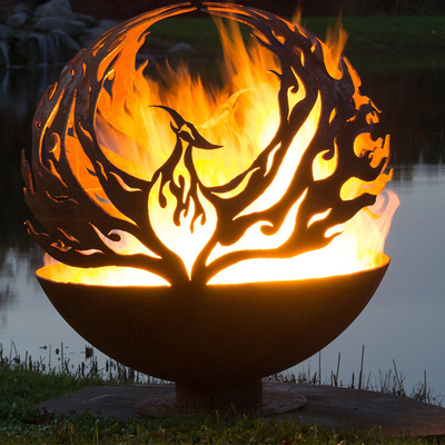 Phoenix-Muster-Entwurf Rusty Outdoor Metal Fire Ball in Corten-Stahl