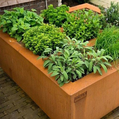 Das Metall, das Kasten-rechteckiger Innenpflanzer-Garten-im Freien große Töpfe pflanzt, blühen