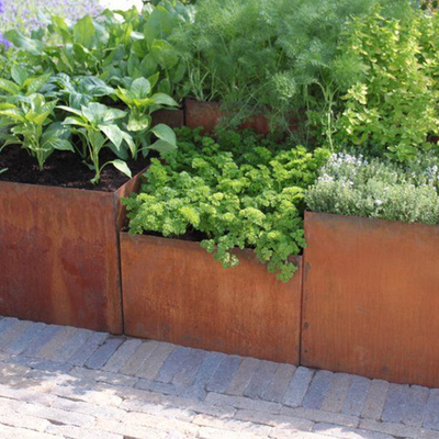 Das Metall, das Kasten-rechteckiger Innenpflanzer-Garten-im Freien große Töpfe pflanzt, blühen