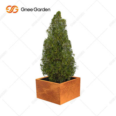 Metall, das Rusty Corten Steel Planter Box im Patio im Freien verbiegt