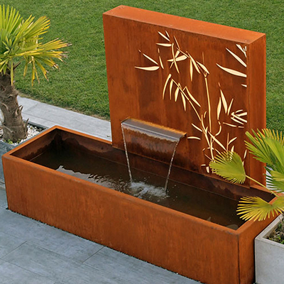 1500x1000x600mm schnitt rustikaler Corten Stahlwasser-Brunnen mit Laser Schirm-Platte