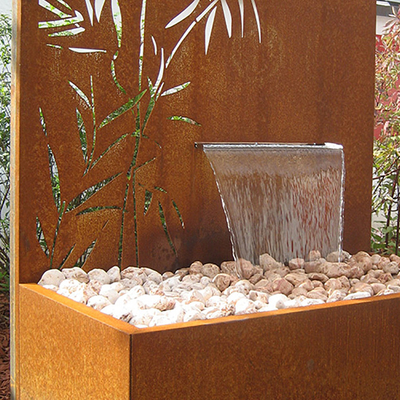 1500x1000x600mm schnitt rustikaler Corten Stahlwasser-Brunnen mit Laser Schirm-Platte