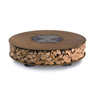 Runde brennholz-Speicher-Metallmöbel-im Freien hölzernes Halter-Feuer Pit Table With Chairs Corten Stahl