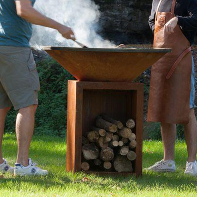 Verrostetes Stahlfeuer Pit Outdoor With Wood Storage der Höhen-100cm Corten