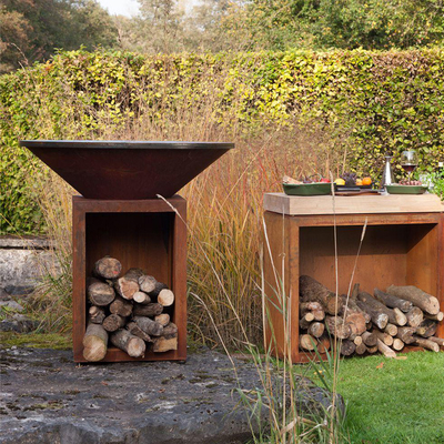 Verrostetes Stahlfeuer Pit Outdoor With Wood Storage der Höhen-100cm Corten