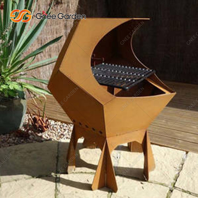 Einfach zu bedienender Corten-Eisen-BBQ-Holzkohlegrill für Partys im Freien