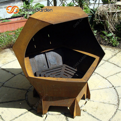 Einfach zu bedienender Corten-Eisen-BBQ-Holzkohlegrill für Partys im Freien