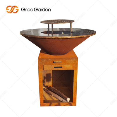 Holzkohle-Barbeque-Grill im Freien aus Corten-Stahl-Feuerstelle BBQ mit Kochgrill