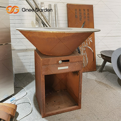 Hölzernes brennendes GRILL Corten Tabellen-Stahlfeuer im Freien Pit Charcoal Barbecue Grill