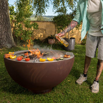 1000mm Corten Stahlfeuer-Grube GRILL im Freien mit kundengebundenem Grill-Ring