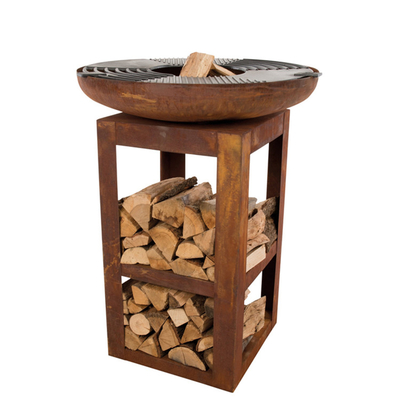 Modernes Stahlgrill-Holz im Freien brennender kampierender GRILL Grill Küche Corten