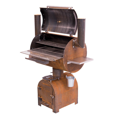 GRILL Corten Stahl-Feuer-Grill-Holzkohlen-Raucher im Freien mit Kreis Plancha-Grill-Platte