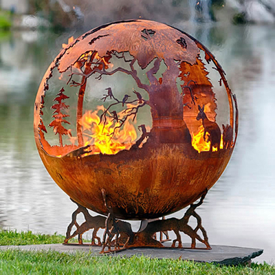 Handgefertigtes starkes 100cm Corten Stahlfeuer Pit And Water Bowl Sphere formte