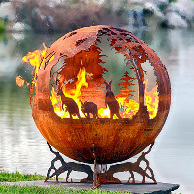 Handgefertigtes starkes 100cm Corten Stahlfeuer Pit And Water Bowl Sphere formte