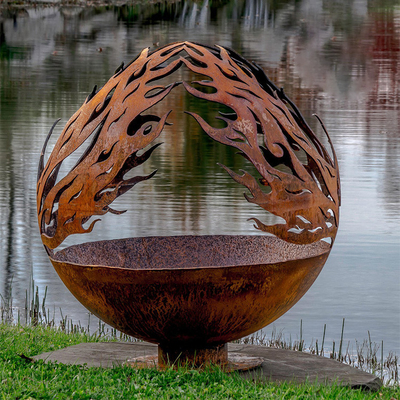 Phoenix-Muster-Entwurf Rusty Outdoor Metal Fire Ball in Corten-Stahl