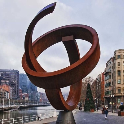 Moderne abstrakte Corten Stahlskulptur-große Metallstatuen Zusammenfassungs-Ring Rustics