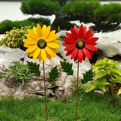 Sonnenblumen-Windmühlen-Metallfeuerrad-Garten-Wind-Skulpturen für Balkon-Patio-Rasen