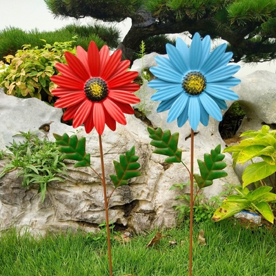 Sonnenblumen-Windmühlen-Metallfeuerrad-Garten-Wind-Skulpturen für Balkon-Patio-Rasen
