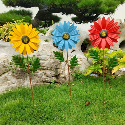 Sonnenblumen-Windmühlen-Metallfeuerrad-Garten-Wind-Skulpturen für Balkon-Patio-Rasen