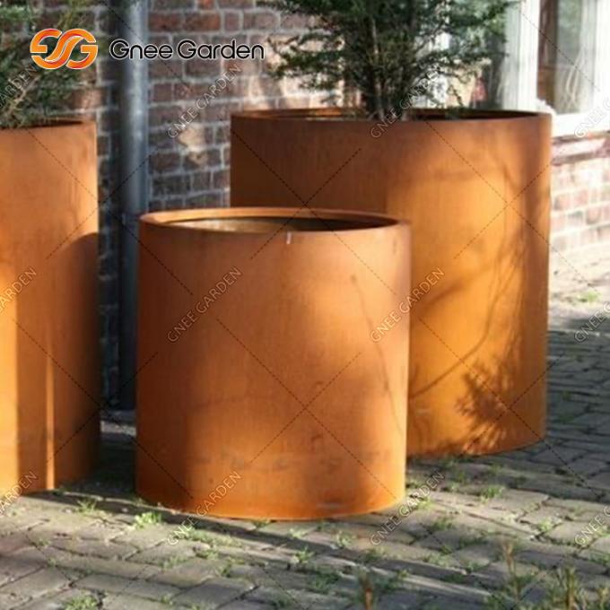 Bestellte runde Stahlbaum-Betriebsrechteckigen Metallpflanzer Blumen-Töpfe Corten im Freien voraus
