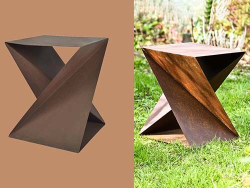 Entworfener geometrischer Stahlmöbel-Satz Corten im Freien umfassen Tabelle und Schemel